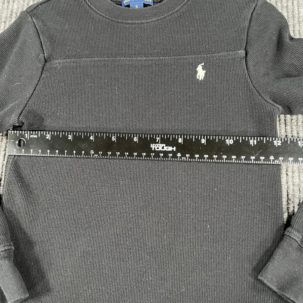 Polo Ralph Lauren Sweater Youth Boys Size 6 Black Crewneck Long Sleeve Cotton‎